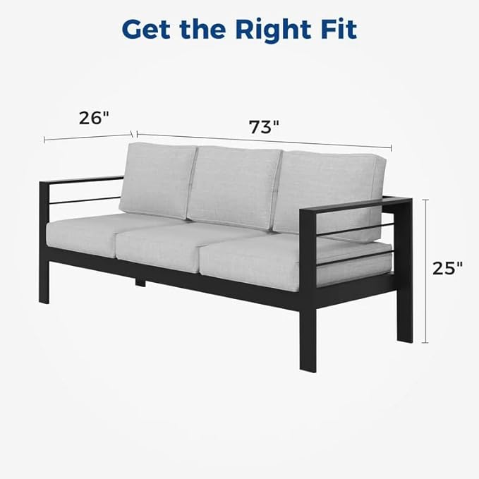 Kiss the Water Outdoor Couch Aluminum Patio Furniture Sofa, 3 Seat All-Weather - Image 2