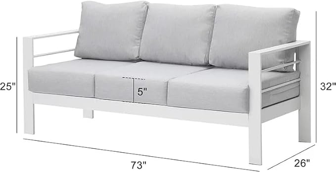 Kiss the Water Outdoor Couch Aluminum Patio Furniture Sofa, 3 Seat All-Weather - Image 2
