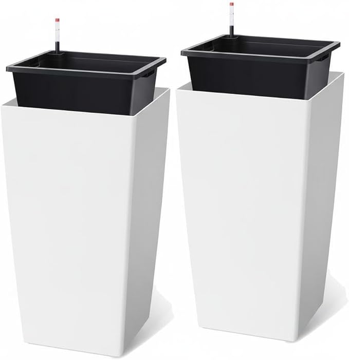 30 Inch Tall Self Watering Planters Set of 2, Outdoor Plant Pots by Unknown