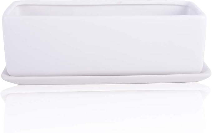 Vencer 12 Inch Rectangular Modern Minimalist Ceramic Succulent Planter Pot - Image 4