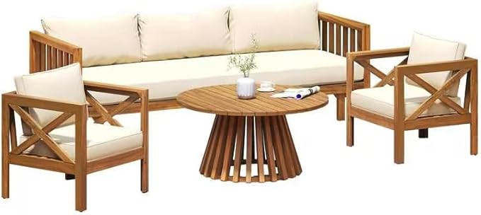 Merax Outdoor 4-Piece Acacia Wood Conversation Set - Image 4