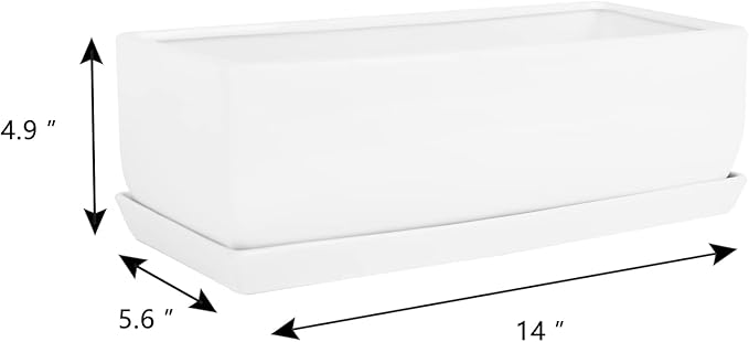 Vencer 14 Inch Rectangular Modern Minimalist Ceramic Succulent Planter Pot - Image 5