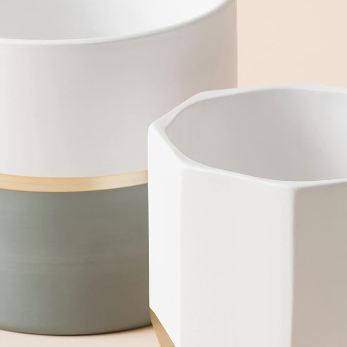 LA Jolie Muse White Ceramic Flower Pot Garden Planters 6.7 Inch Pack 2 Indoor - Image 7