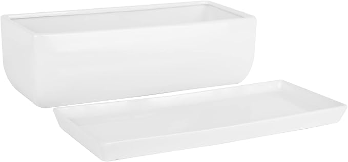 Vencer 14 Inch Rectangular Modern Minimalist Ceramic Succulent Planter Pot - Image 3