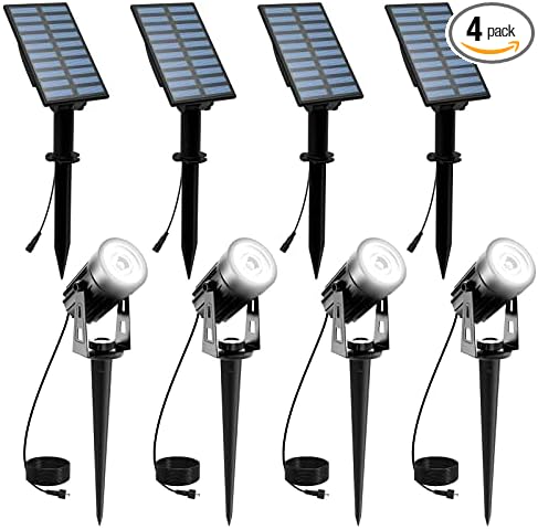 T-SUNUS Solar Spot Lights Outdoor White Christmas 4 Pack IP65 Waterproof by T-SUNUSLighting