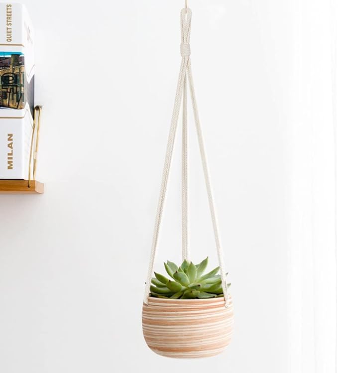 Mkono Ceramic Hanging Planter Macrame Plant Holder 5 Inch Cute Succulent Cactus - Image 2