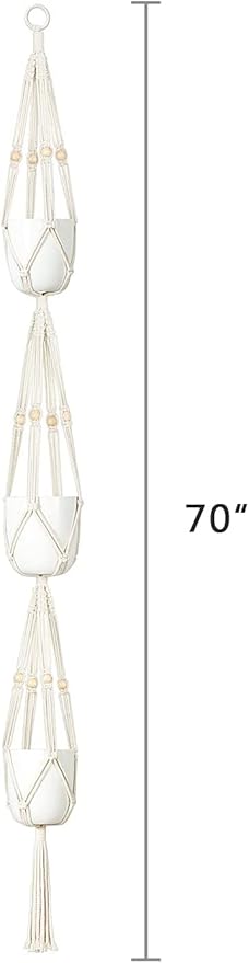 Mkono Macrame Plant Hanger 3 Tier Indoor Outdoor Hanging Planter Basket Cotton - Image 6