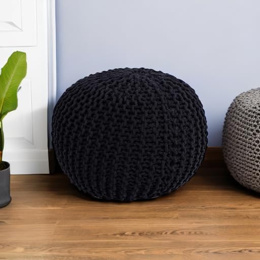 BIRDROCK HOME Round Pouf Ottoman | Cotton Braided Foot Stool - Image 2