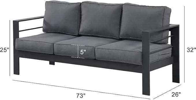 Kiss the Water Outdoor Couch Aluminum Patio Furniture Sofa, 3 Seat All-Weather - Image 2