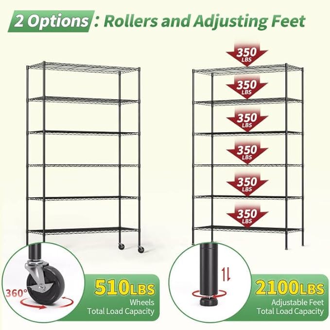 BestOffice Storage Shelves 6 Tier Metal Shelves Adjustable Garage Shelving Wire - Image 7