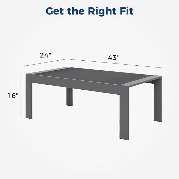 Modern Aluminum Outdoor Coffee Table, All-Weather Metal Rectangle Table - Image 2