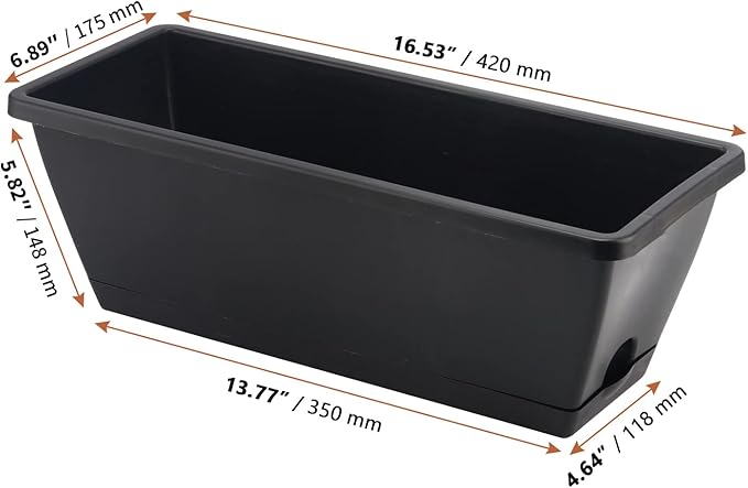 LEXININ 6 Pack 17 Inch Black Plastic Rectangular Window Planter Box, Window - Image 2