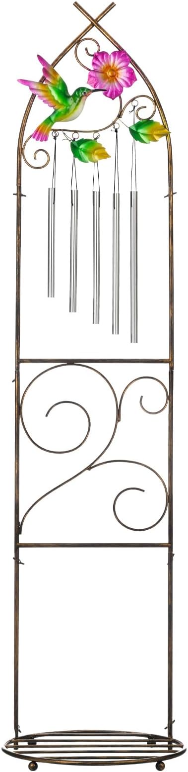 Plant Stands with Garden Trellis, 48” Metal Standing Wind Chimes Plant Pot - Image 2