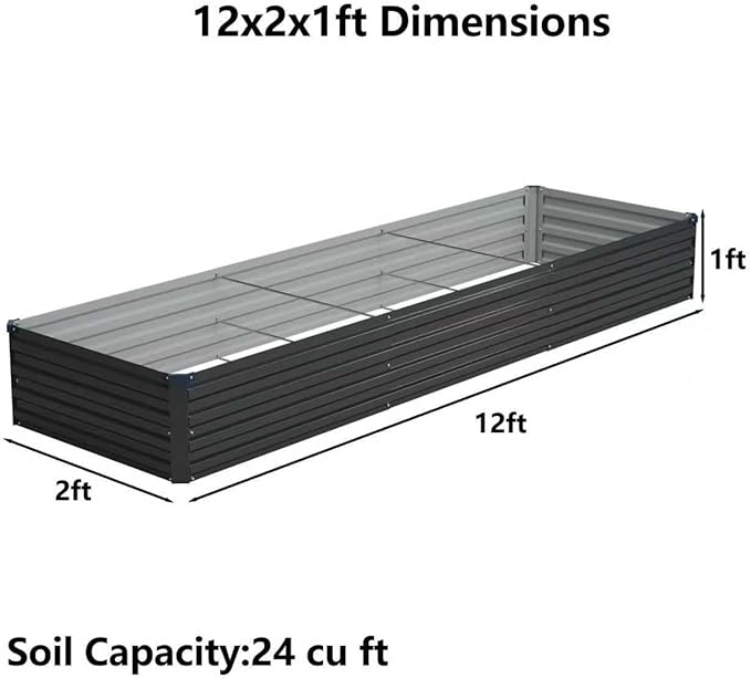 12x2x1ft Galvanized Raised Garden Bed, Outdoor Planter Box Metal Patio Kit - Image 2