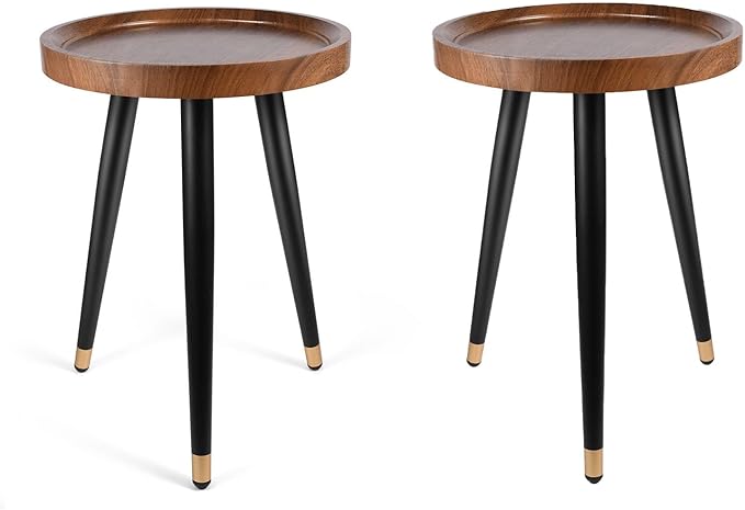Plant Stand Indoor, Mid Century Walnut Wood Plant Table, Heavy Duty Metal Tall by KGPLOME