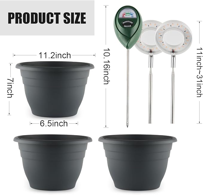2 Pack 11 Inch Plant Pots with LED Grow Lights, Drainage Holes & Plug, Soil - Image 6