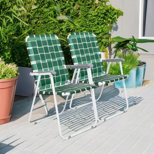 VINGLI Patio Lawn Webbed Folding Chairs Set of 4, Outdoor Beach Chair Portable - Image 5