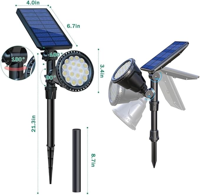 Solar Spot Lights Outdoor, Bright Solar Landscape Spotlights Waterproof 18LED - Image 8