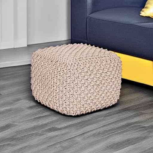 BIRDROCK HOME Square Pouf Ottoman | Cotton Braided Foot Stool - Image 2