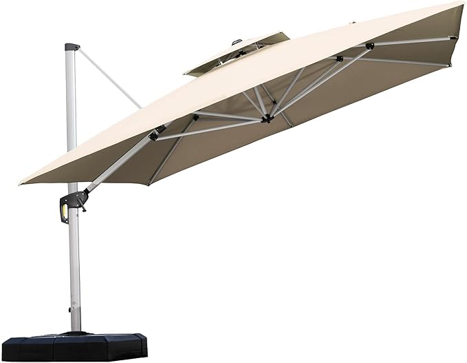 PURPLE LEAF 11 Feet Double Top Deluxe Square Patio Umbrella Offset Hanging by PURPLELEAF