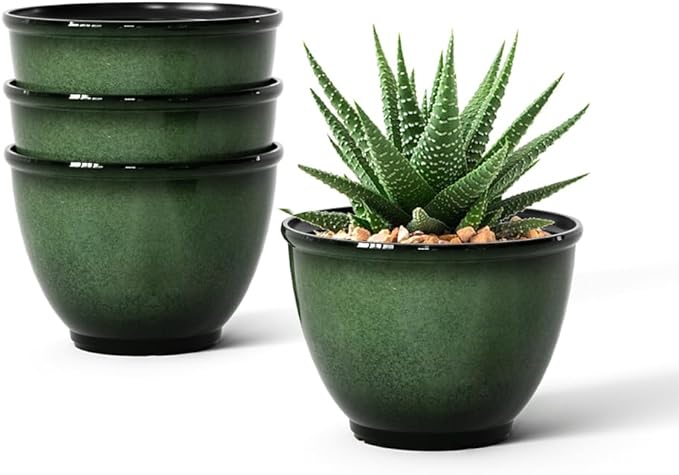 8 Inch Plastic Plant Pots, Glossy Smooth Finish Planter by Vanslogreen