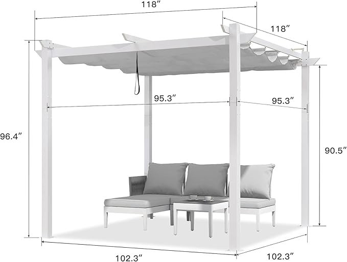 PURPLE LEAF 10' x 10' Outdoor Aluminum Pergola White Heavy-Duty Retractable - Image 5
