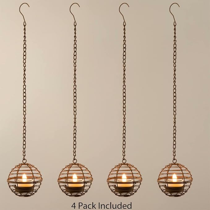 Solar Hanging Lanterns Outdoor Waterproof, Rust Iron Ball Candle Holder - Image 7