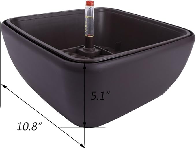 Vencer 10.8 Inch Plastic Square Self Watering Planter, Water Indicator - Image 2