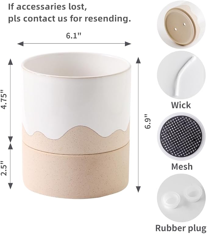 Nihow Self Watering Plant Pot: 6 Inch Ceramic Planter - Image 2