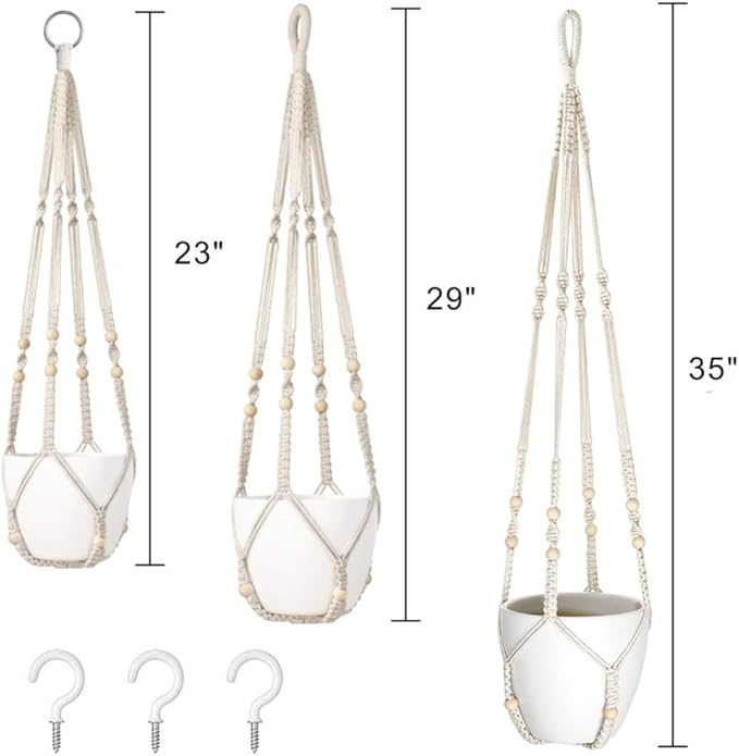 3 Pack Macrame Plant Hanger, Hanging Plant Holder, Boho Home Decor Hanging - Image 3