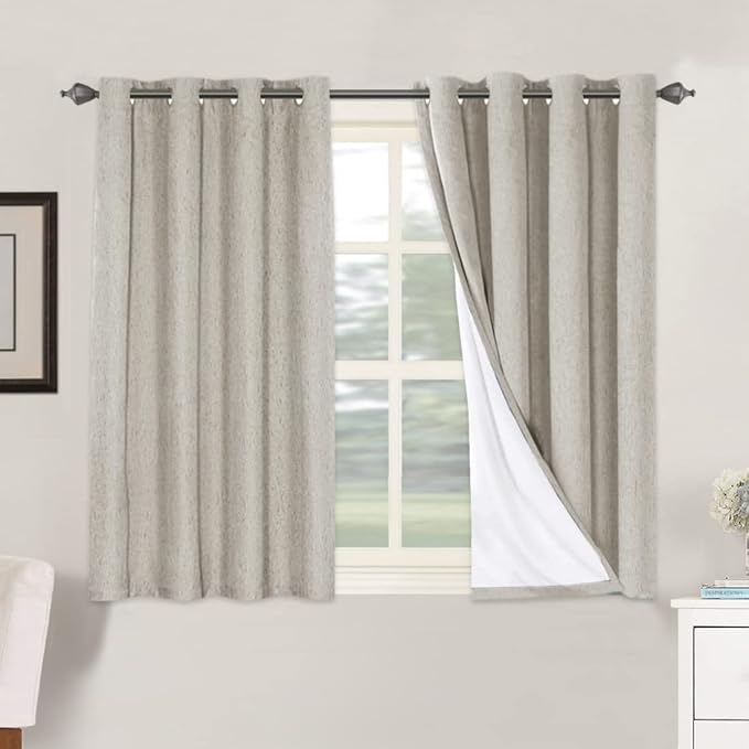 H.VERSAILTEX Linen Blackout Curtains 45 Inches Long 100% Absolutely Blackout by HVERSAILTEX