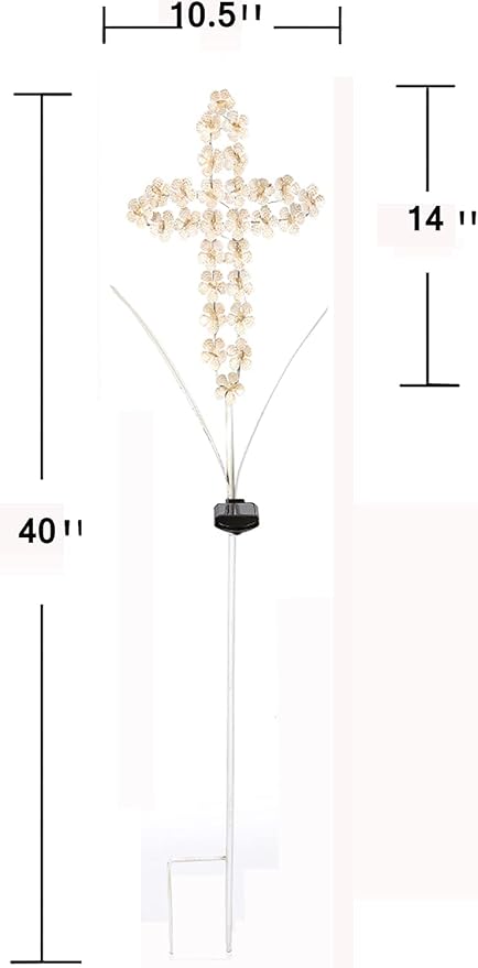 White Cross Garden Stake Solar Lights Metal Hydrangea Cross Stake Memorial Gift - Image 6
