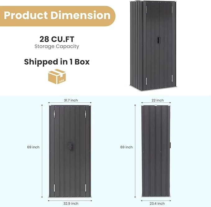 Greesum Outdoor Metal Storage Cabinet, Vertical Tool Organizer - Image 7