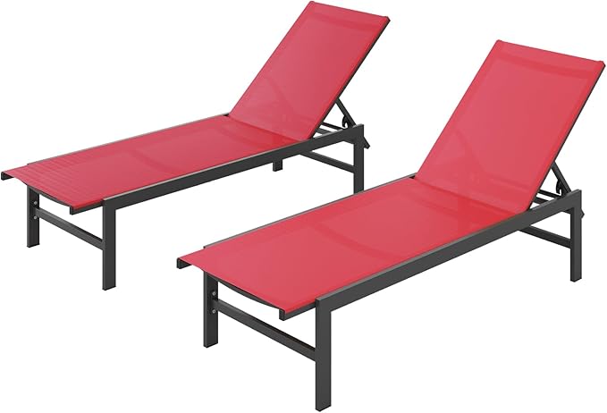 Outdoor Lounge Chairs Set of 2, Aluminum Patio Chaise Lounge Chairs by Vexwalx