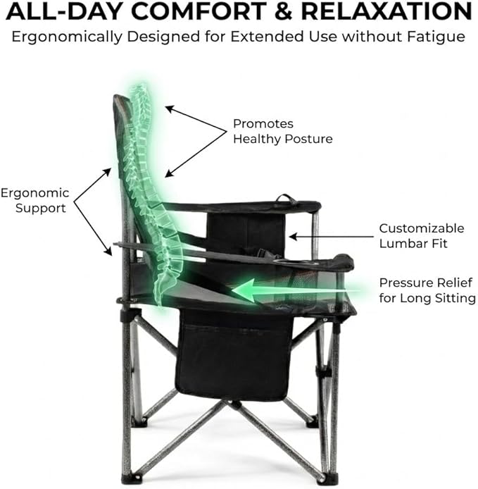 FAIR WIND Heavy Duty Camping Chair, Oversized Padded Folding Chair - Image 4