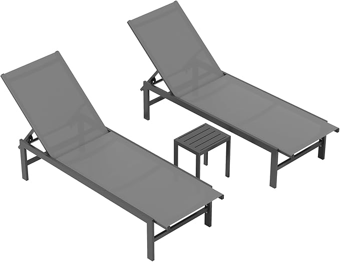 Outdoor Lounge Chairs Set of 3, Aluminum Chaise Lounge Chairs by Vexwalx