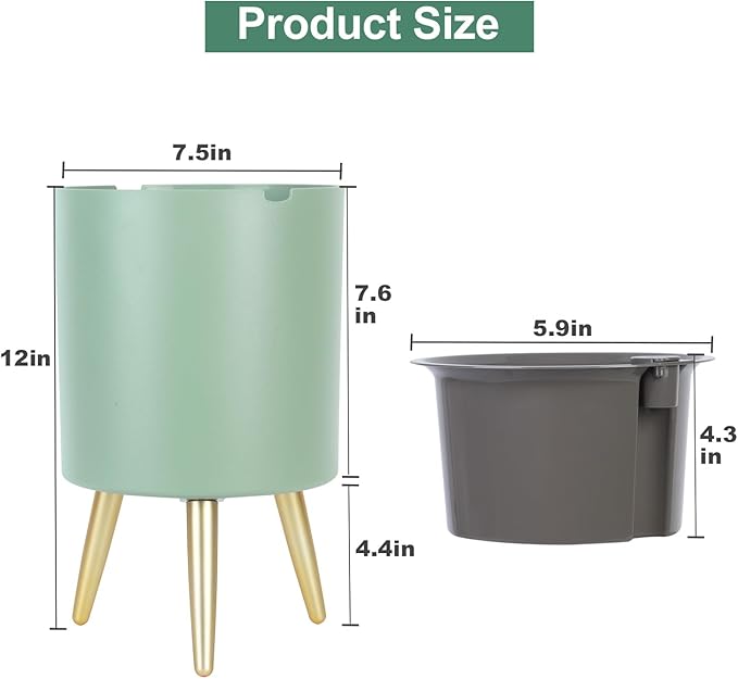 7.8 Inch Planter Pot with Metal Craft Legs, Self Watering Planter Pots with - Image 4