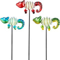 3 Pack Garden Stakes Decorative, Cute Chameleons Glow in The Dark Metal Garden by SATHGA