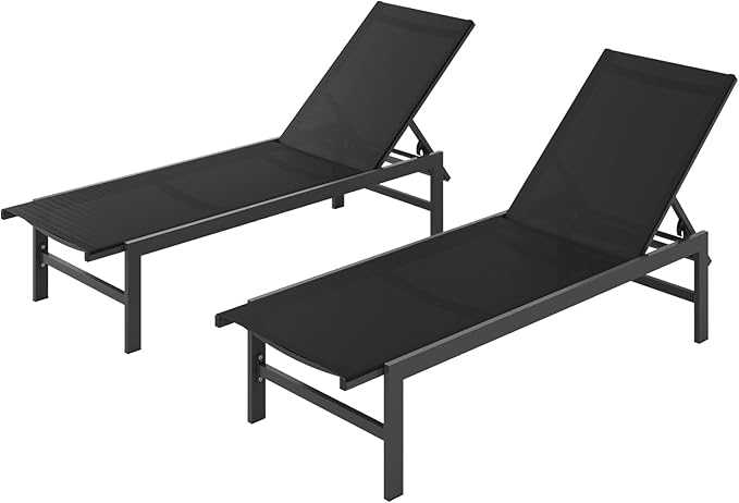 Outdoor Lounge Chairs Set of 2, Aluminum Patio Chaise Lounge Chairs by Vexwalx