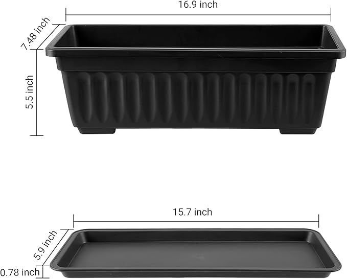 GREANER Rectangle Planters for Indoor Plants, 3 Pack Long Outdoor Plastic - Image 3