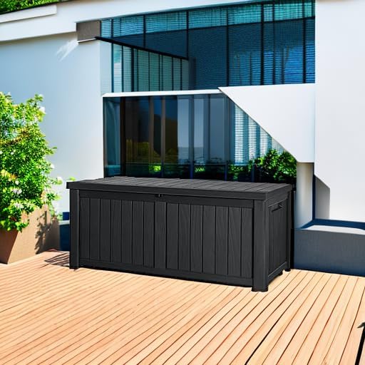 Devoko 120 Gallon Resin Deck Box Waterproof Indoor Outdoor Storage Box Lockable - Image 4