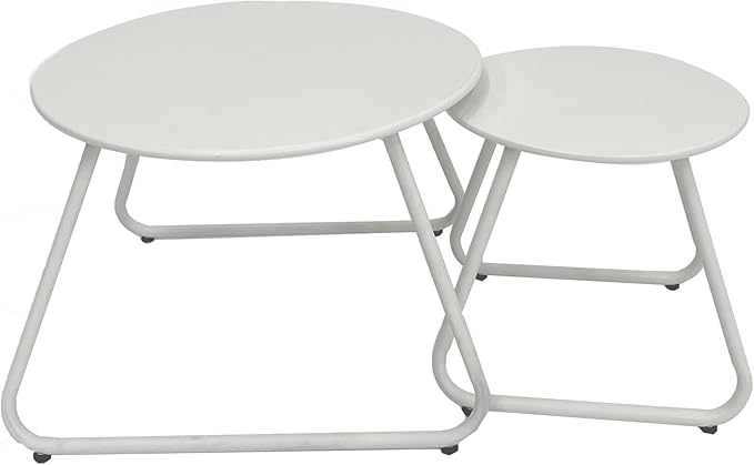 Patio Outdoor Coffee Table Set of 2, Weather Resistant Steel Round End Tables by Meluvici