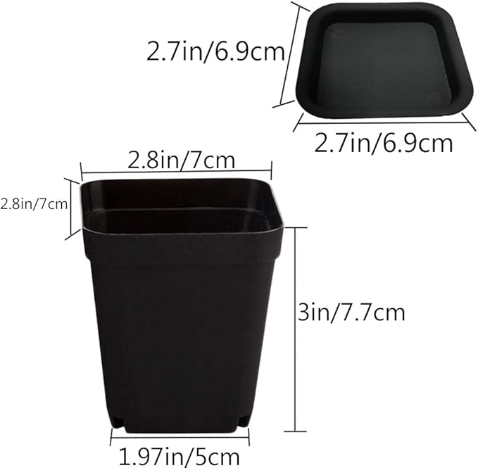 OJYUDD 24 Pack 3 Inch Black Nursery Pot Flower Pots Square Plastic Plant Pot - Image 2