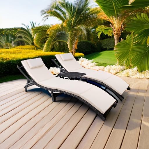 Devoko Patio Chaise Lounge Sets Outdoor Rattan Adjustable Back 3 Pieces - Image 5