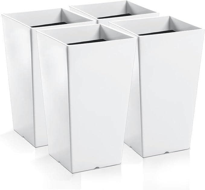 Hushee Set of 4 Tall Outdoor Planters 21 Inch Tall Tapered Square Planter by Hushee
