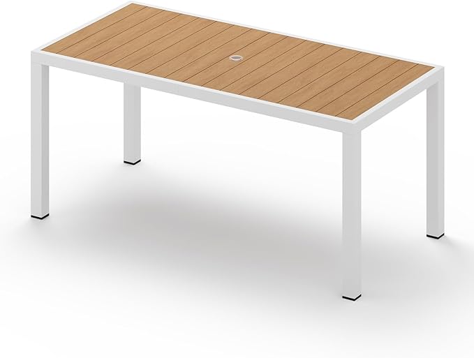67" HDPS Outdoor Patio Dining Table, Aluminum-Edged Outdoor Dining Table by Vexwalx