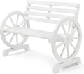 VINGLI Rustic Wooden Wheel Bench Outdoor Bench, Patio Bench Wagon Slatted Seat by VINGLI