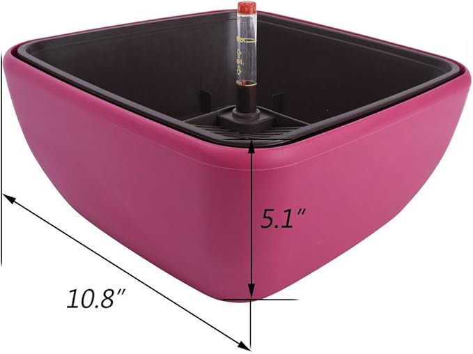 Vencer 10.8 Inch Plastic Square Self Watering Planter, Water Indicator - Image 2