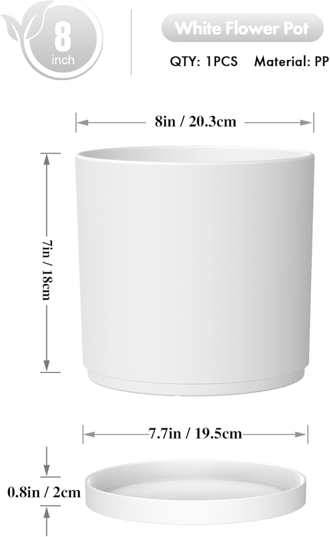 8 Inch Cylinder Plant Pots for Indoor Outdoor Plants, Medium Deep Flower Pots - Image 2