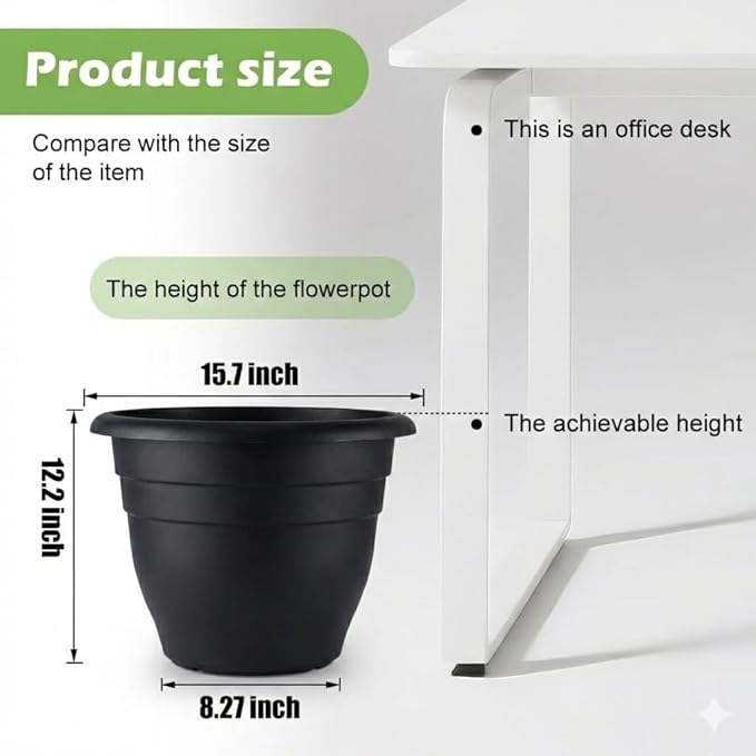 16 Inch Plant Pots Indoor Outdoor, 6 Pack Black Plastic Planters - Image 2